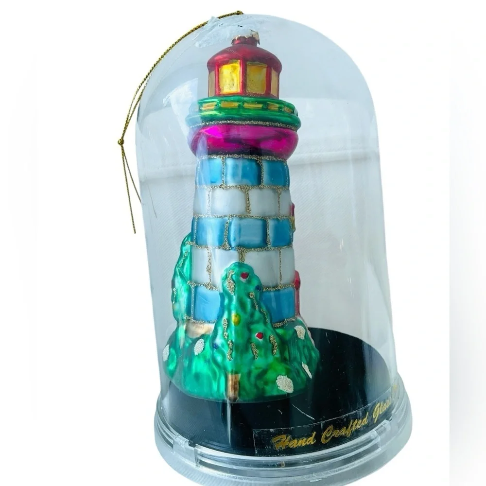 Lighthouse Ornament Hand Blown Glass Large 5.5